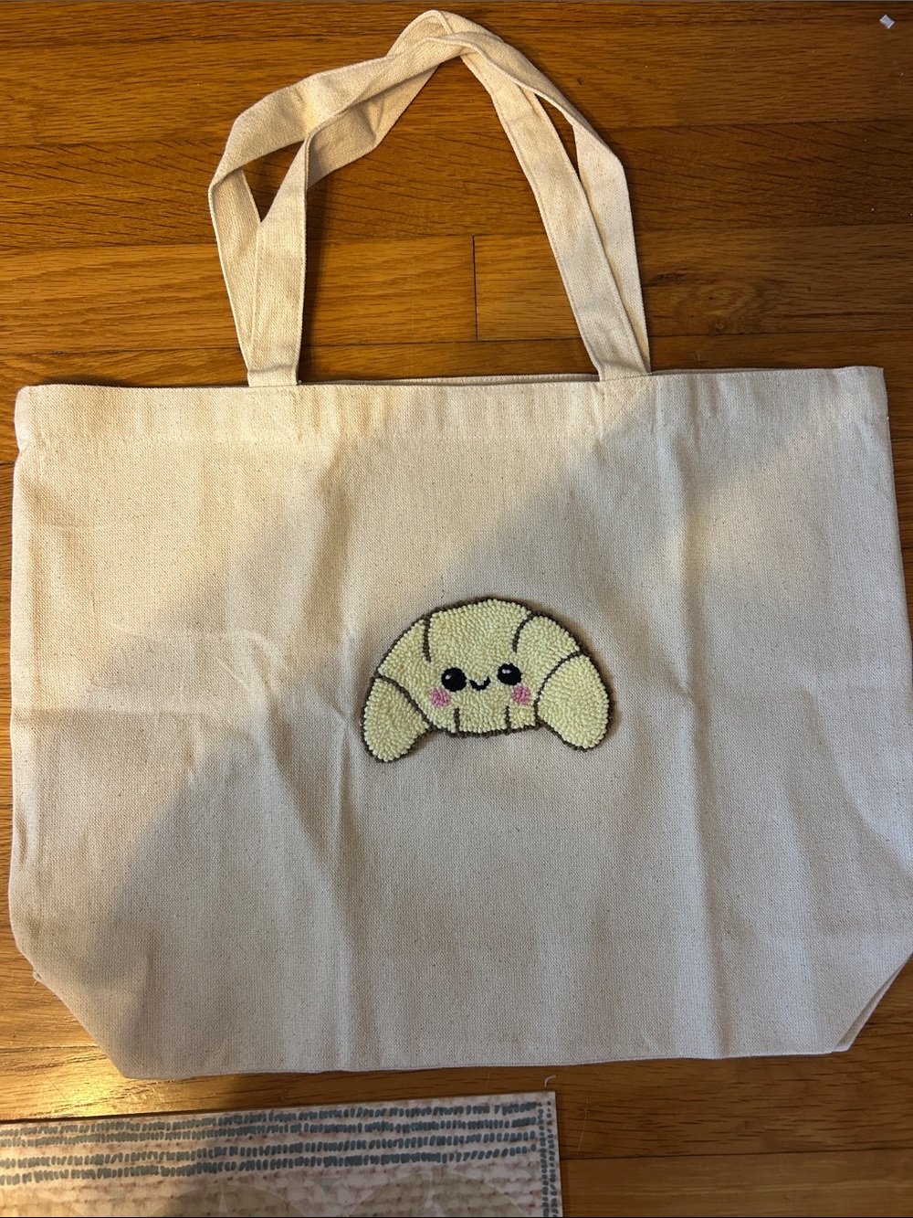 Punch needle handmade cute croissant tote bag
